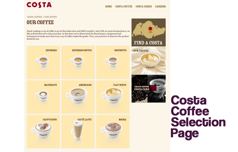 Coffee selection page